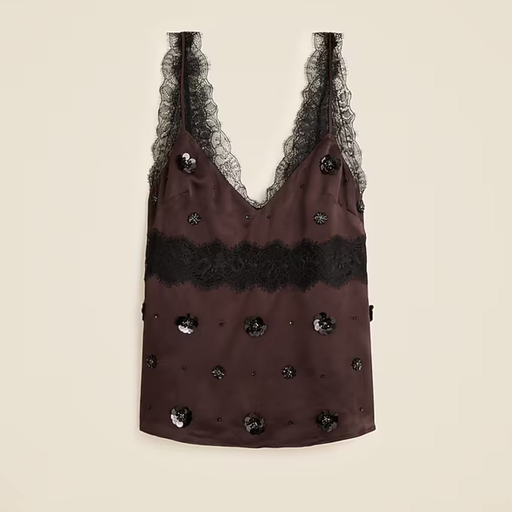 NWT J. Crew Embellished lace-trim tank top in luster charmeuse